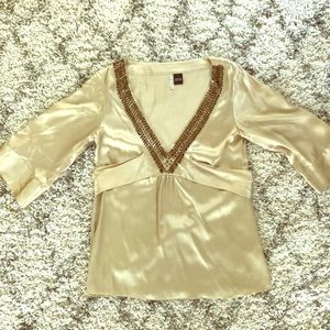 Mac & Jac 100% Silk Gold Tunic with beading